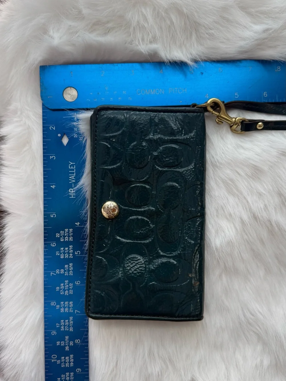 Coach Patent Zip Wristlet in Teal Blue